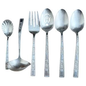 Reed & Barton LOT 6 stainless steel serving ware spoons ladle fork vintage